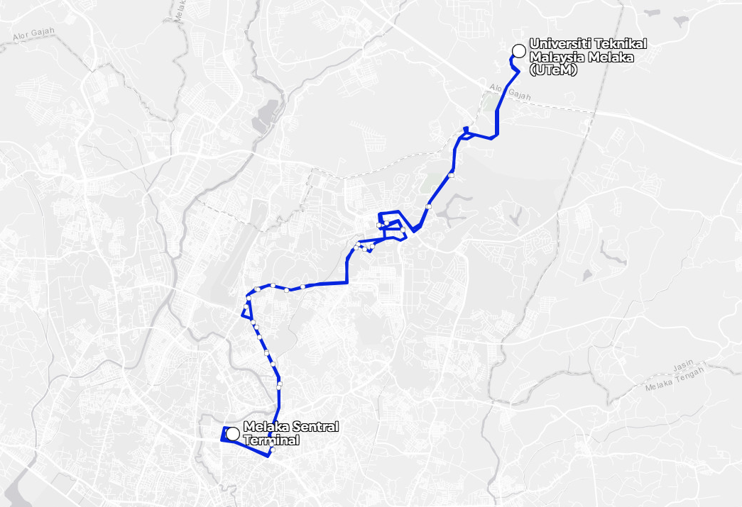 BAS.MY Melaka M10A Overview Route Map